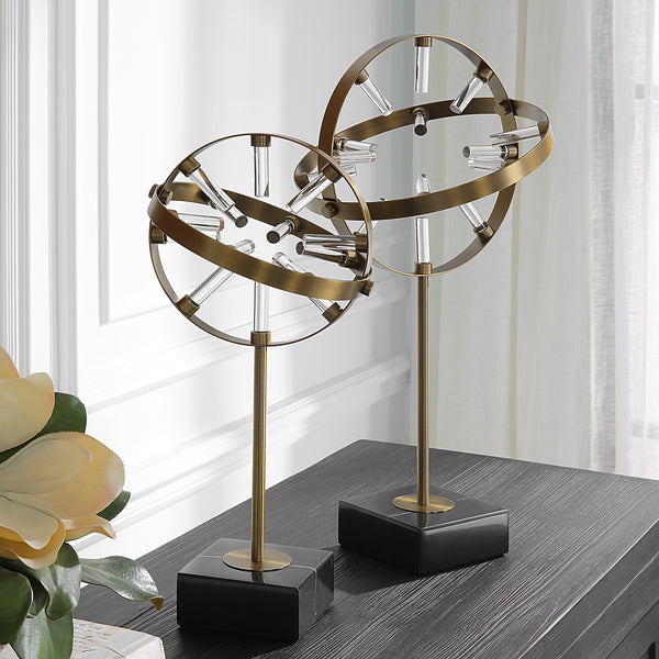 Uttermost Realm Spherical Brass Sculptures, Set Of 2