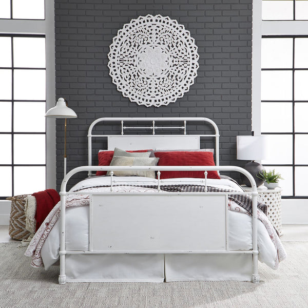 Queen Metal Bed - Antique White - 179-BR13HFR-AW