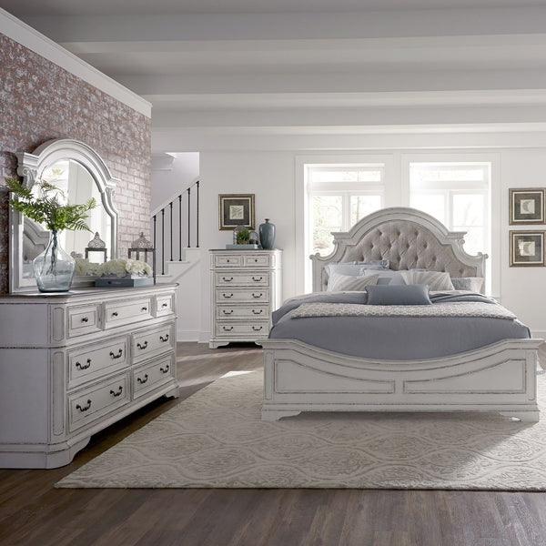 Magnolia Manor King Uph Bed, Dresser & Mirror, Chest - 244-BR-KUBDMC