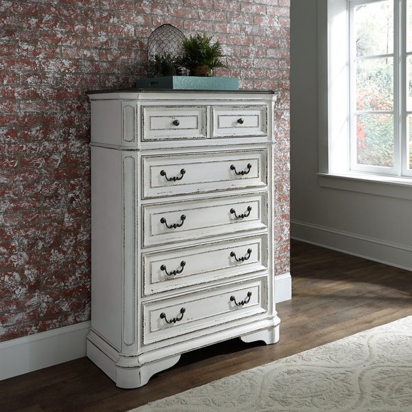 Magnolia Manor King Uph Bed, Dresser & Mirror, Chest, Night Stand - 244-BR-KUBDMCN