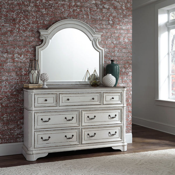 Magnolia Manor King Uph Sleigh Bed, Dresser & Mirror, Chest - 244-BR-KUSLDMC