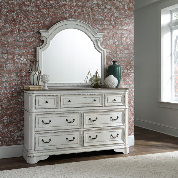 Magnolia Manor King Uph Sleigh Bed, Dresser & Mirror, Chest, Night Stand - 244-BR-KUSLDMCN