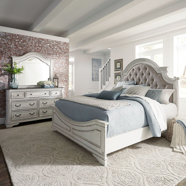 Magnolia Manor Queen Uph Bed, Dresser & Mirror - 244-BR-QUBDM