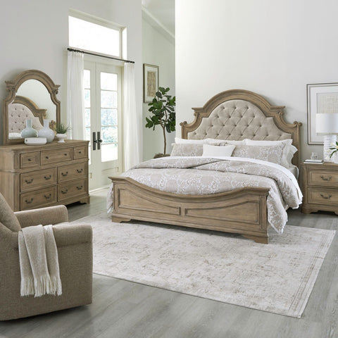Magnolia Manor Queen Uph Bed, Dresser & Mirror, Night Stand