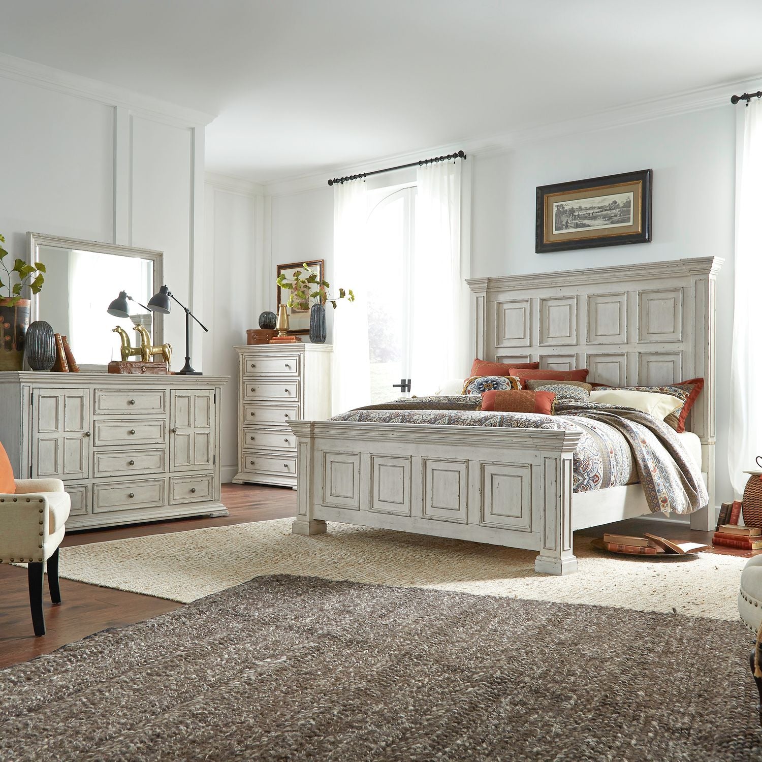Big Valley King Panel Bed, Dresser & Mirror, Chest