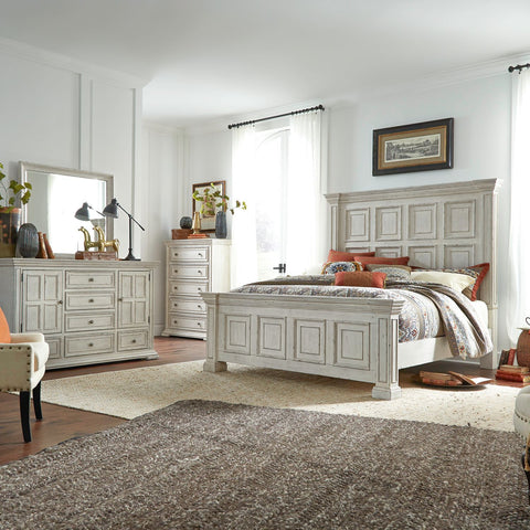 Big Valley King Panel Bed, Dresser & Mirror, Chest