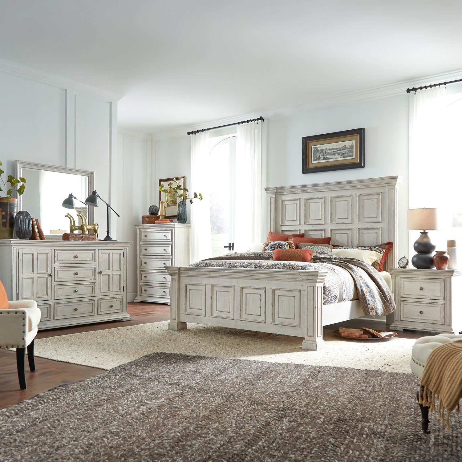 Big Valley Queen Panel Bed, Dresser & Mirror, Chest, Night Stand