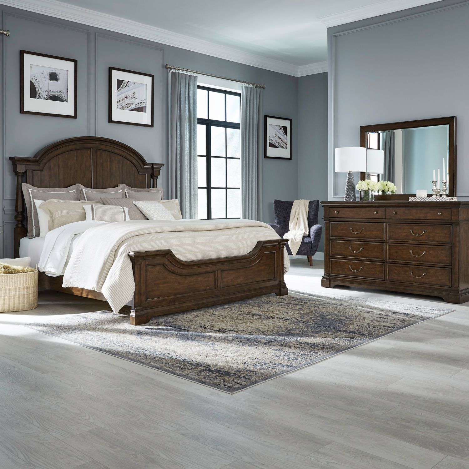 Arden Road King Poster Bed, Dresser & Mirror