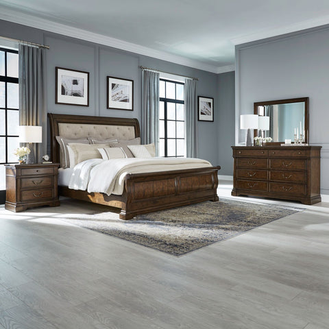 Arden Road Queen Uph Sleigh Bed, Dresser & Mirror, Night Stand