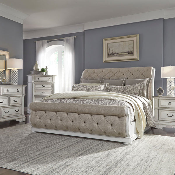 Abbey Park Queen Uph Sleigh Bed, Dresser & Mirror, Chest, Night Stand - 520-BR-QUSLDMCN