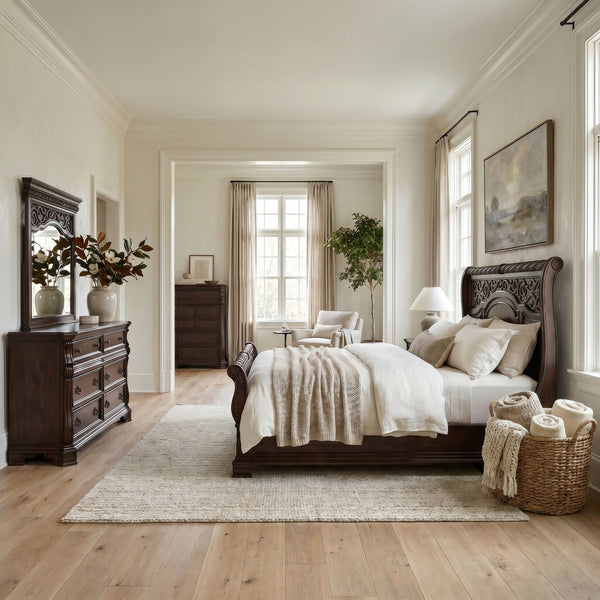 Arbor Place King Sleigh Bed, Dresser & Mirror, Chest - 575-BR-KSLDMC