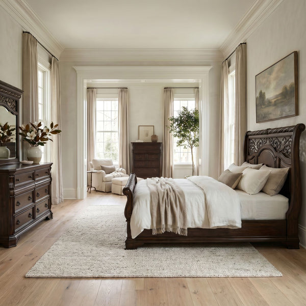 Arbor Place Queen Sleigh Bed, Dresser & Mirror, Chest - 575-BR-QSLDMC