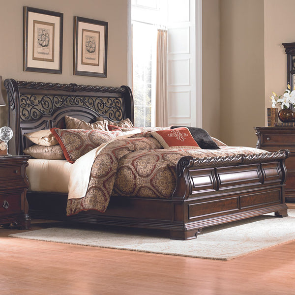 Arbor Place Queen Sleigh Bed, Dresser & Mirror, Night Stand - 575-BR-QSLDMN
