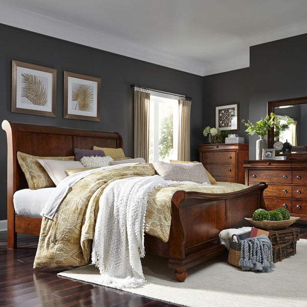Rustic Traditions King California Sleigh Bed, Dresser & Mirror, Chest - 589-BR-KCSDMC