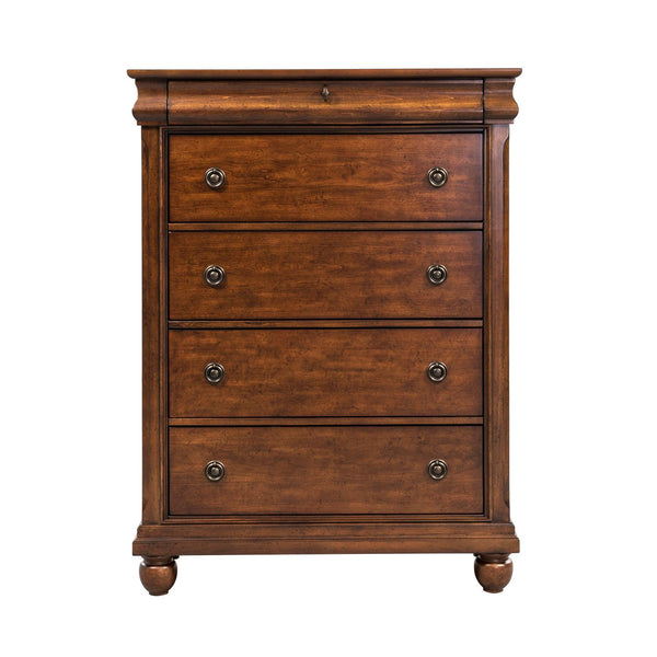 Rustic Traditions King California Sleigh Bed, Dresser & Mirror, Chest, Night Stand - 589-BR-KCSDMCN