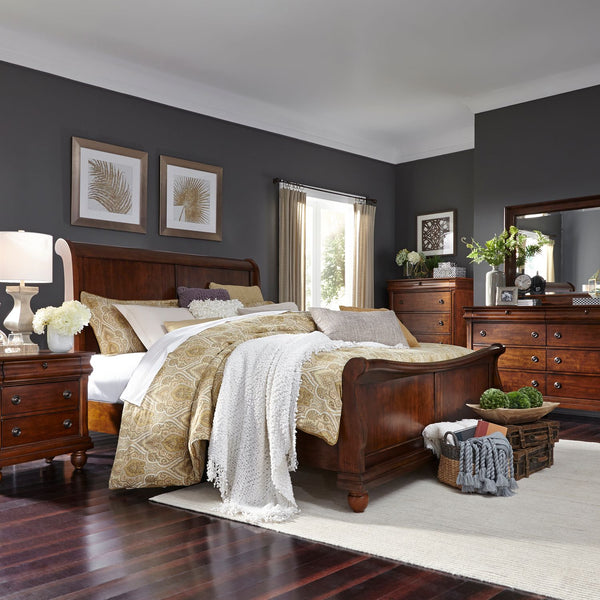 Rustic Traditions King California Sleigh Bed, Dresser & Mirror, Chest, Night Stand - 589-BR-KCSDMCN