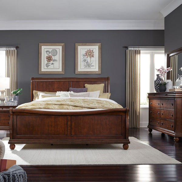Rustic Traditions King California Sleigh Bed, Dresser & Mirror, Night Stand - 589-BR-KCSDMN