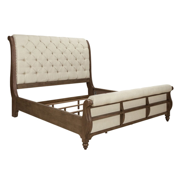 Americana Farmhouse King California Sleigh Bed, Dresser & Mirror, Chest, Night Stand - 615-BR-KCSDMCN