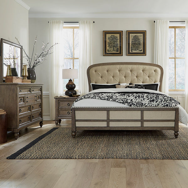 Americana Farmhouse King Shelter Bed, Dresser & Mirror, Night Stand - 615-BR-KSHDMN