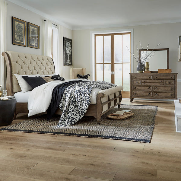 Americana Farmhouse King Sleigh Bed, Dresser & Mirror - 615-BR-KSLDM