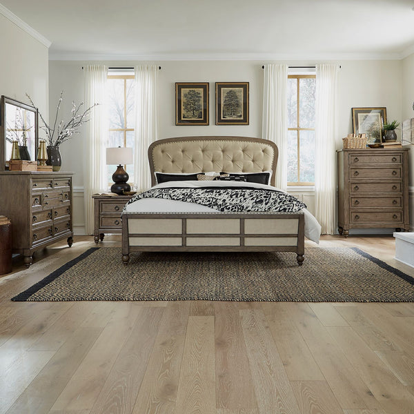 Americana Farmhouse Queen Shelter Bed, Dresser & Mirror, Chest, Night Stand - 615-BR-QSHDMCN