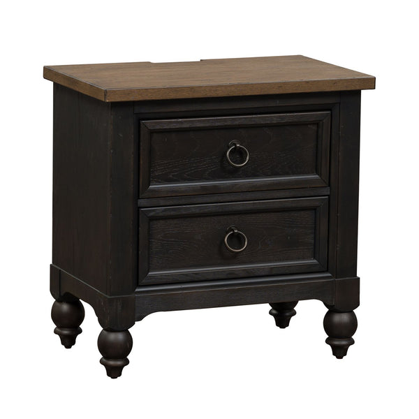 Americana Farmhouse 2 Drawer Night Stand w/ Charging Station - Black - 615-BR61-B