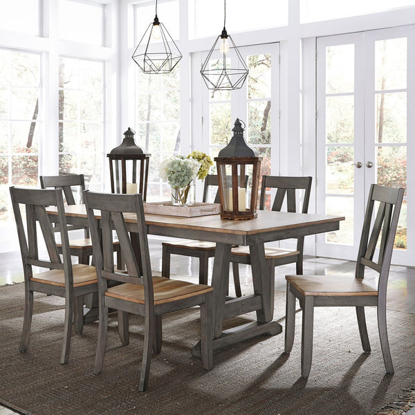 Lindsey Farm 7 Piece Trestle Table Set - 62-CD-7TRS