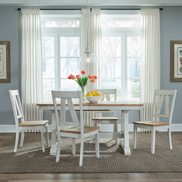 Lindsey Farm 5 Piece Trestle Table Set - 62WH-CD-5TRS