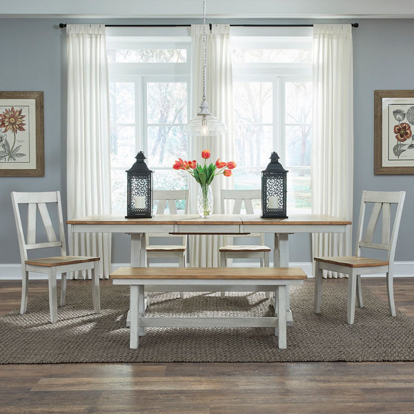 Lindsey Farm 6 Piece Trestle Table Set - 62WH-CD-6TRS