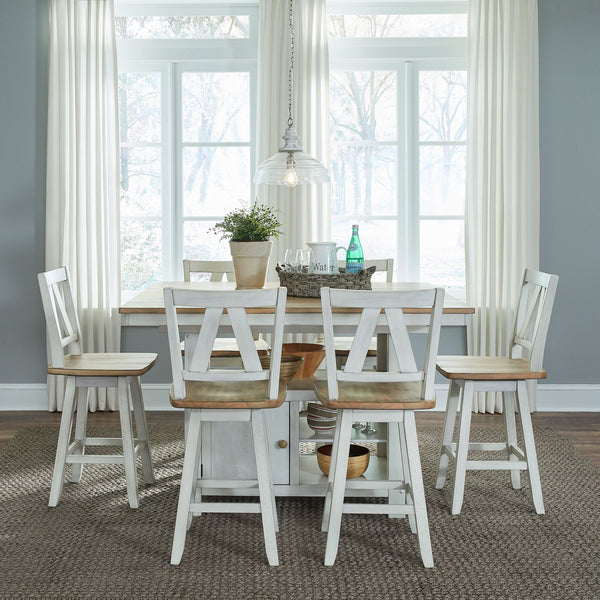 Lindsey Farm 7 Piece Gathering Table Set - 62WH-CD-7GTS