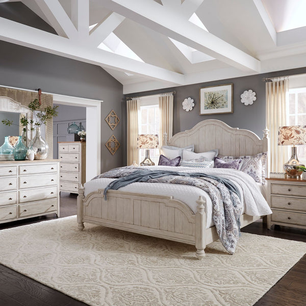 Farmhouse Reimagined King Poster Bed, Dresser & Mirror, Chest, Night Stand - 652-BR-KPSDMCN