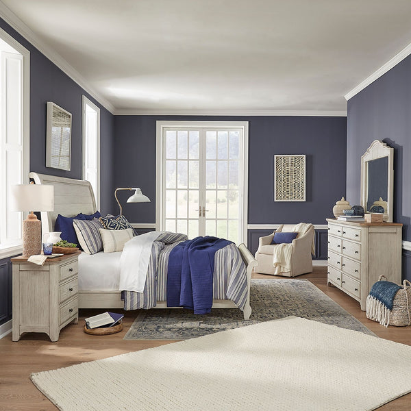 Farmhouse Reimagined King Sleigh Bed, Dresser & Mirror, Night Stand - 652-BR-KSLDMN