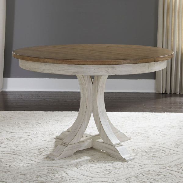 Farmhouse Reimagined 5 Piece Pedestal Table Set - 652-DR-5PDS