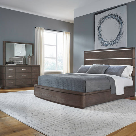 Cascade Falls King California Panel Bed, Dresser & Mirror