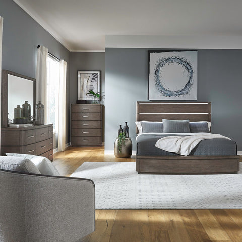 Cascade Falls King Panel Bed, Dresser & Mirror, Chest