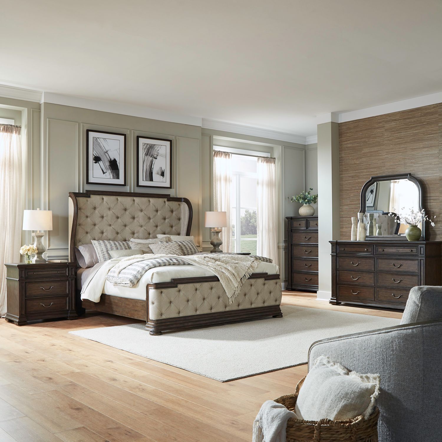 Provence Park King Shelter Bed, Dresser & Mirror, Chest, Night Stand