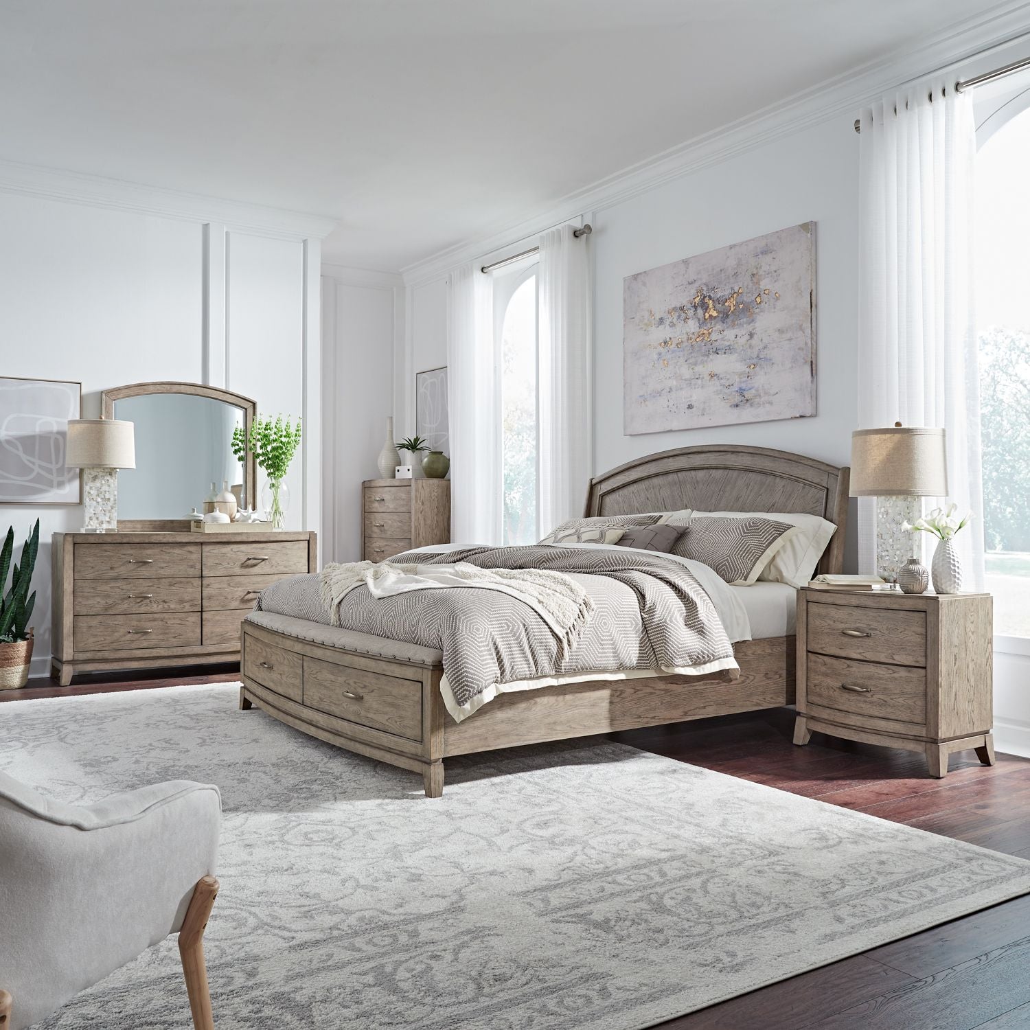 Avalon King Panel Storage Bed, Dresser & Mirror, Chest, NS