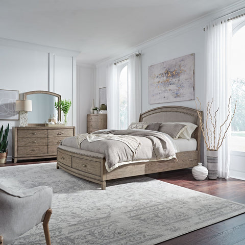 Avalon King Uph Storage Bed, Dresser & Mirror, Chest