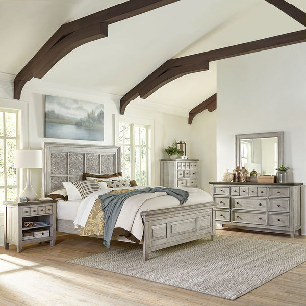 Heartland King Opt California Panel Bed, Dresser & Mirror, Chest, Night Stand - 824-BR-OCPBDMCN