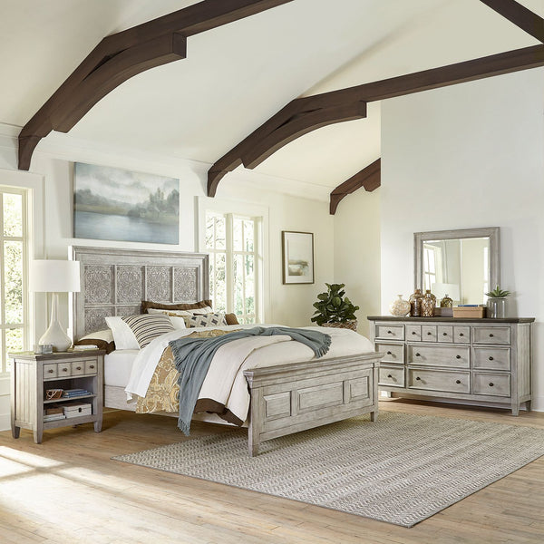 Heartland King Opt California Panel Bed, Dresser & Mirror, Night Stand - 824-BR-OCPBDMN