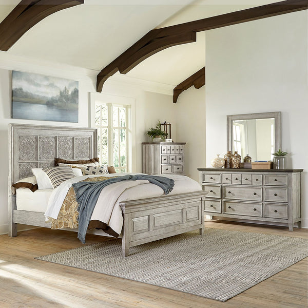 Heartland Opt Queen Panel Bed, Dresser & Mirror, Chest - 824-BR-OQPBDMC