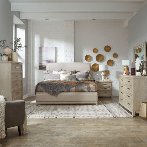 Belmar King California Upholstered Bed, Dresser & Mirror, Chest, Night Stand