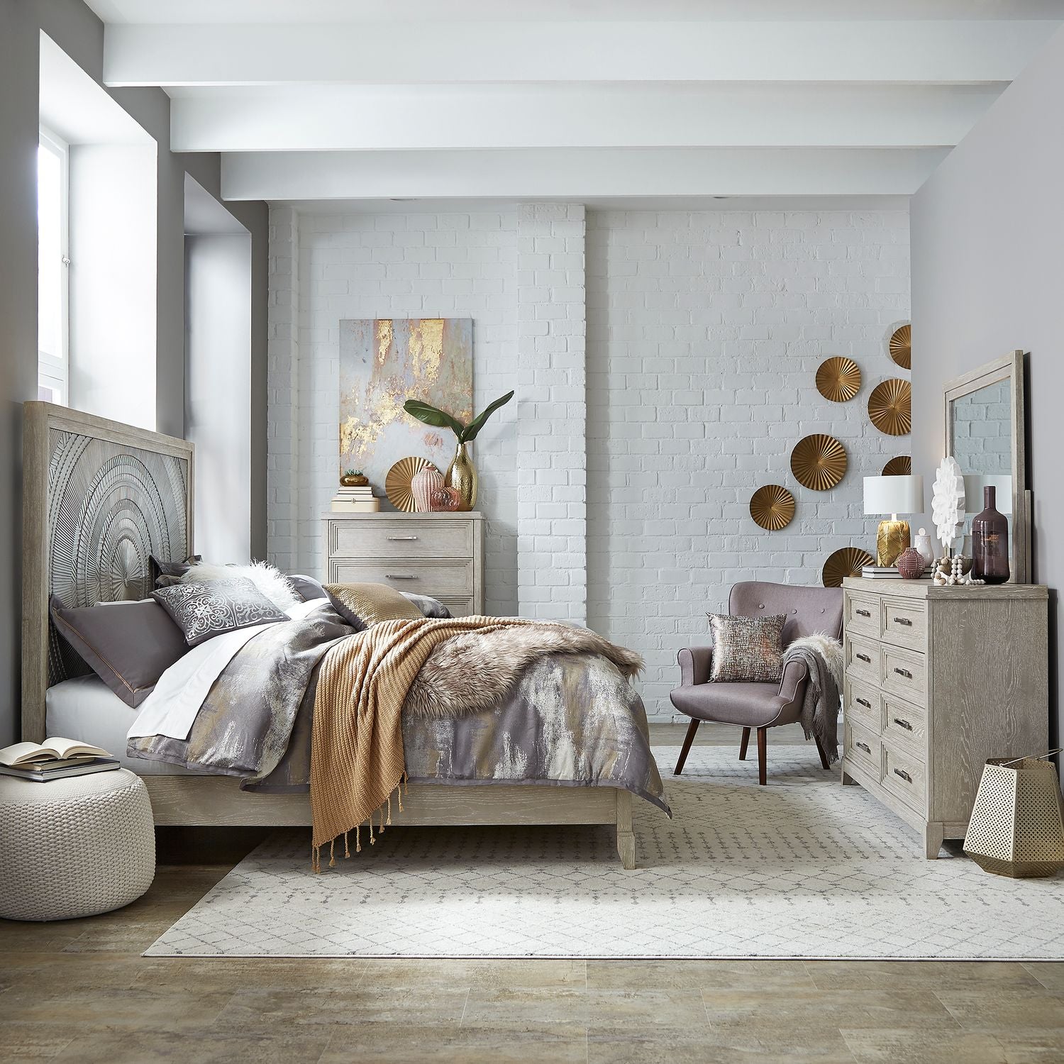 Belmar King California Panel Bed, Dresser & Mirror, Chest