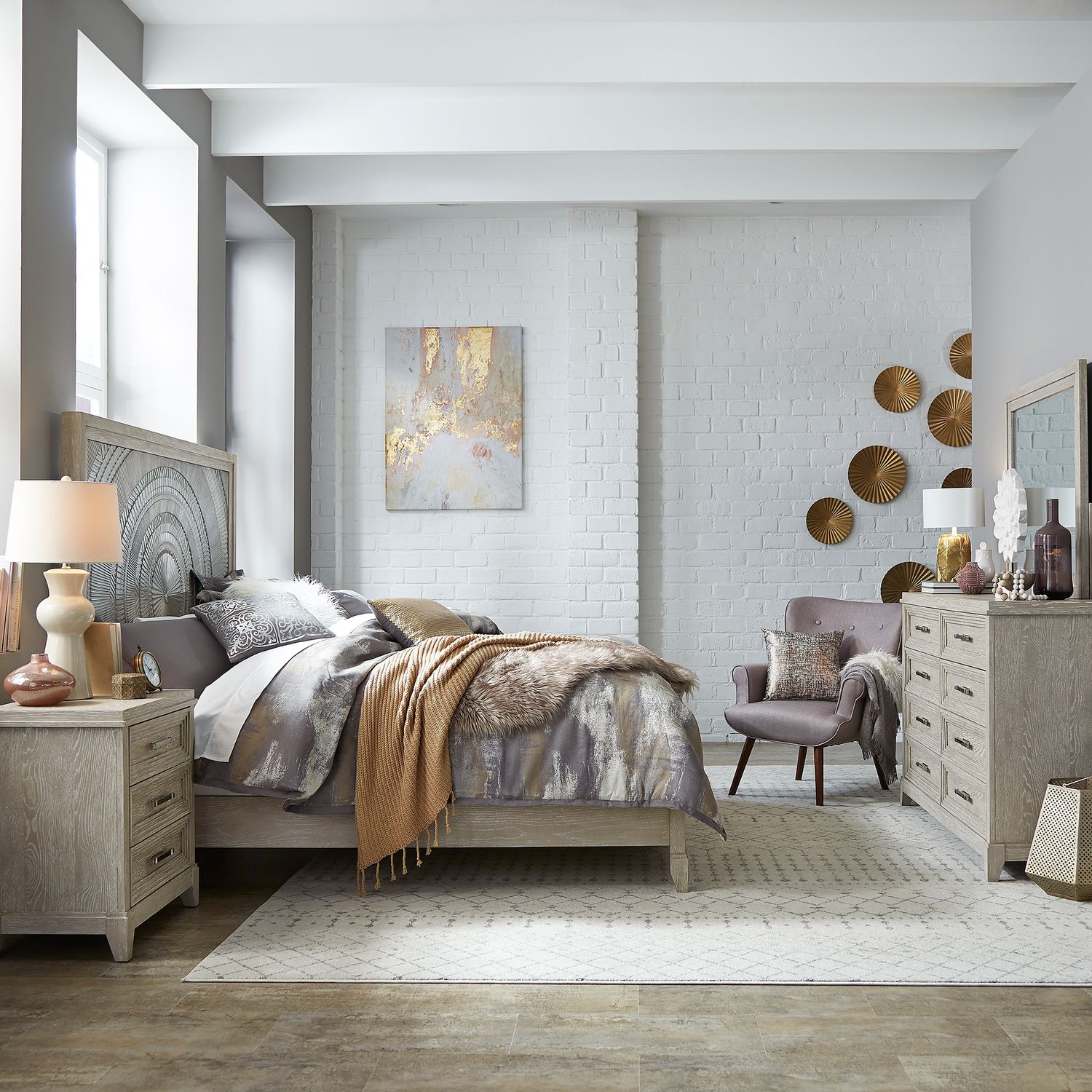 Belmar King California Panel Bed, Dresser & Mirror, Night Stand