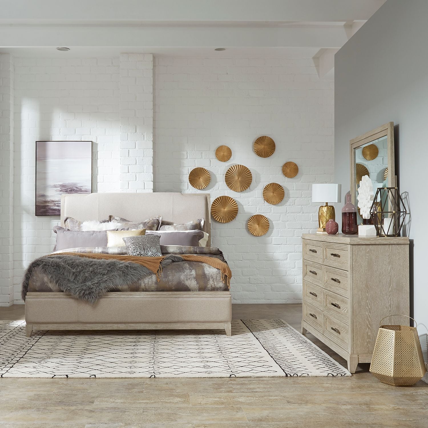 Belmar King Uph Bed, Dresser & Mirror