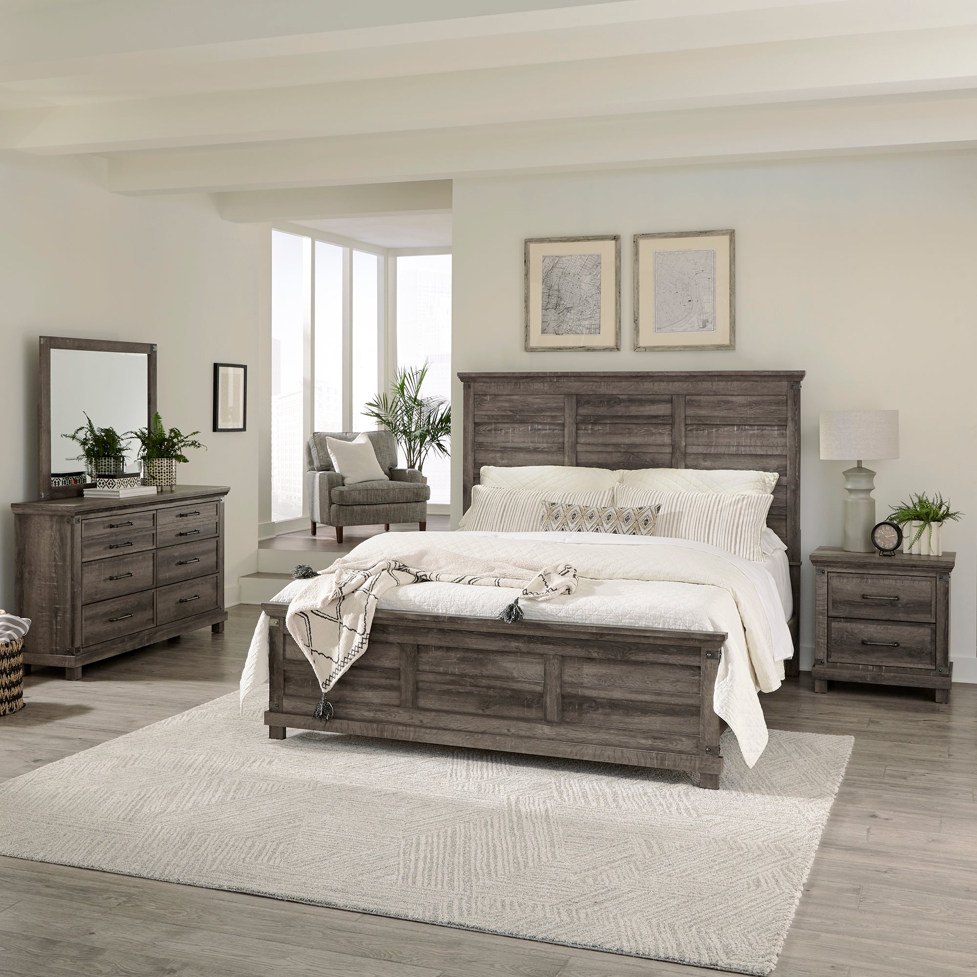 Lakeside Haven 903-BR-OKPBDMN Opt King Panel Bed, Dresser & Mirror, Nightstand