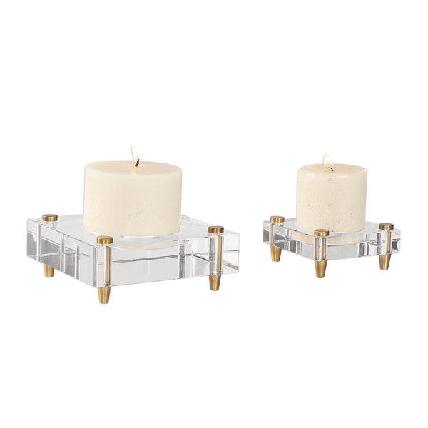 Uttermost Claire Crystal Block Candleholders, S/2