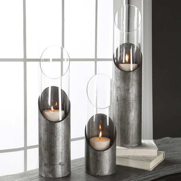 Uttermost Karter Iron & Glass Candleholders Set/3