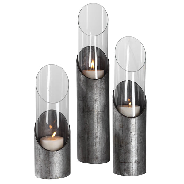 Uttermost Karter Iron & Glass Candleholders Set/3