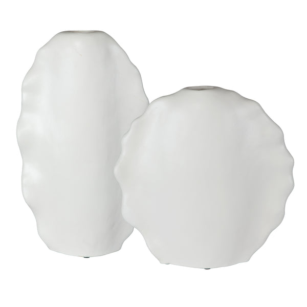 Uttermost Ruffled Feathers Modern White Vases, S/2